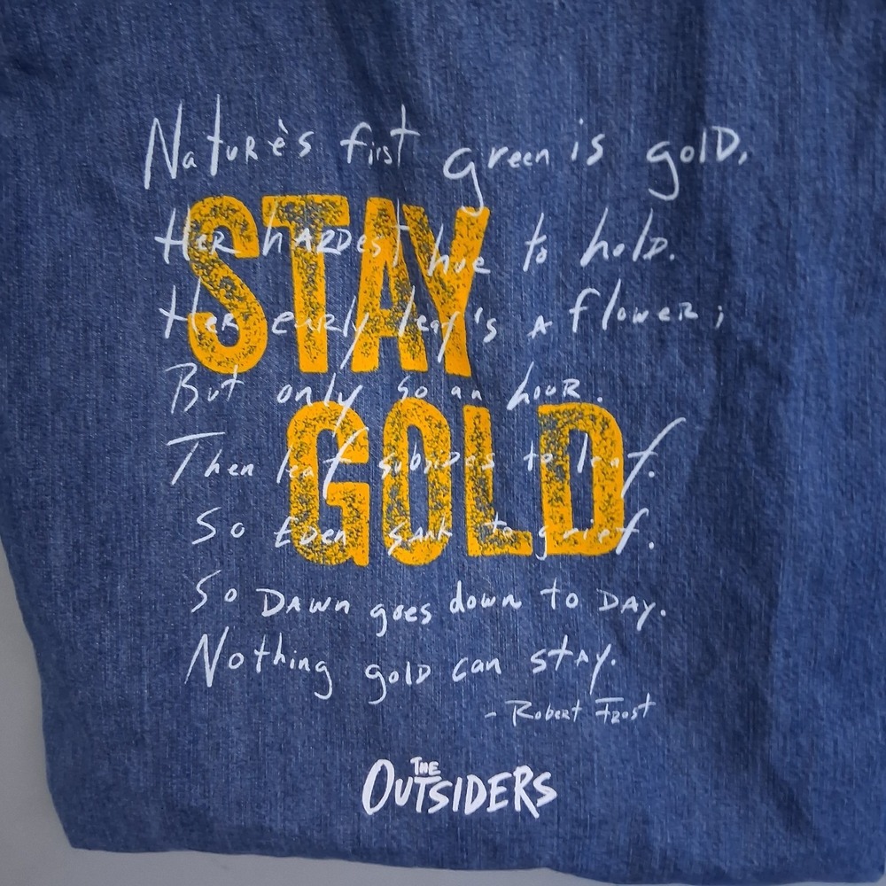 The Outsiders Poem Denim Tote Bag Stay Gold Ponyboy Robert Frost Lit Broadway - Picture 3 of 4